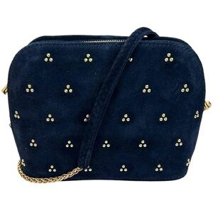 Stylish Navy Blue Suede Crossbody Bag with Gold Accents